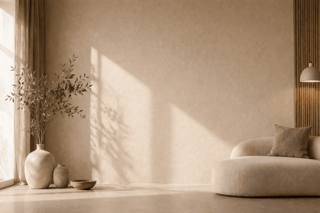 Moderne Wandgestaltung im Wohnzimmer mit Farbakzent